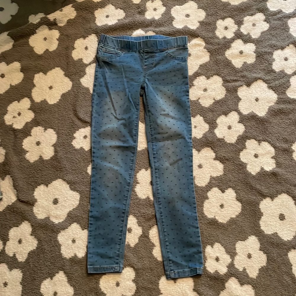 Cat & Jack kids jeggings size 8. Blue heart pattern.